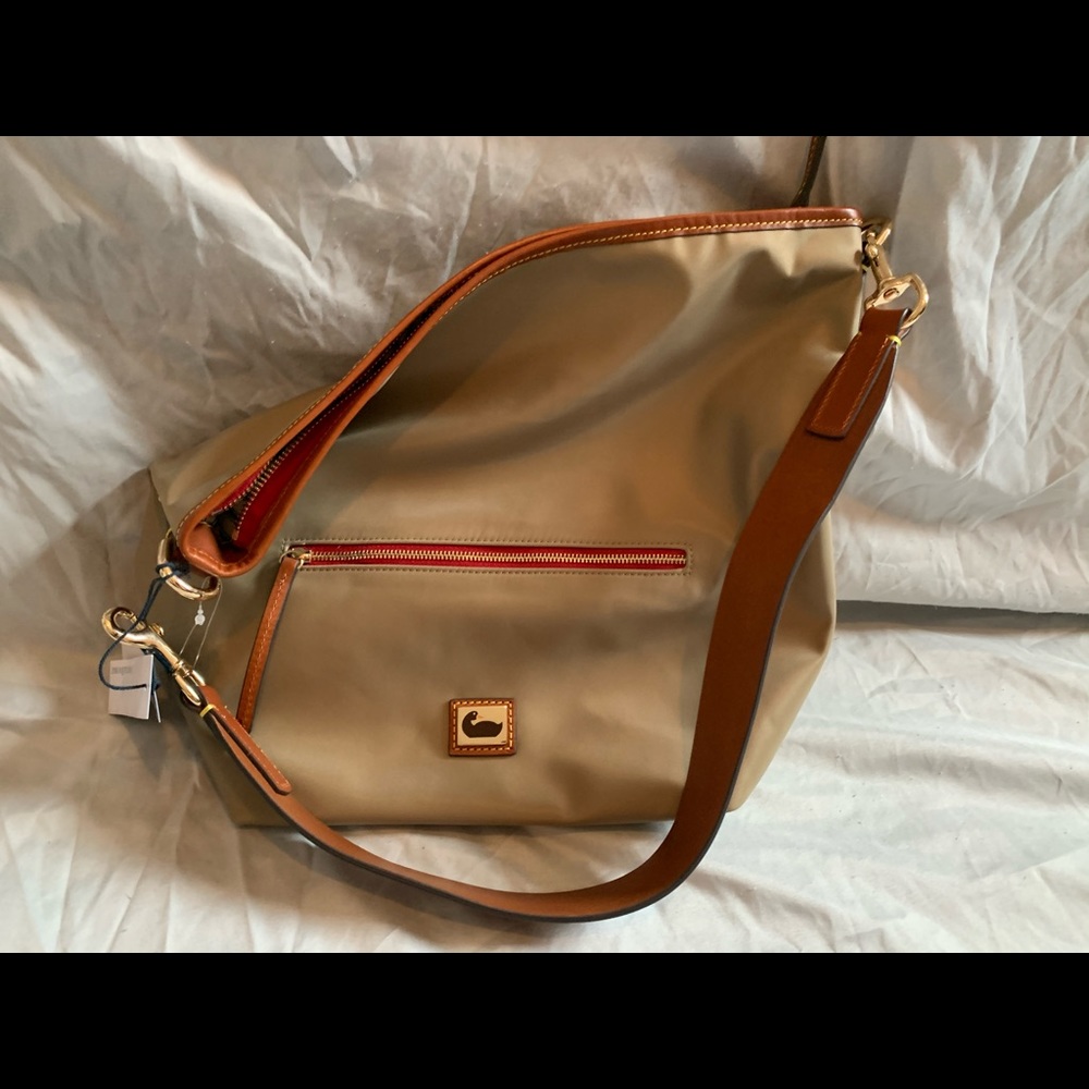Taupe nylon hobo bag